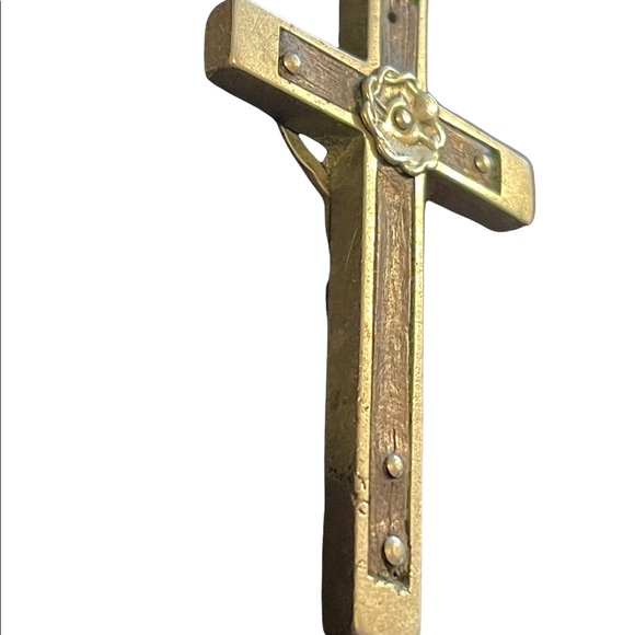 Large Antique Crucifix wood metal cross bones Catholic - Picture 4 of 4